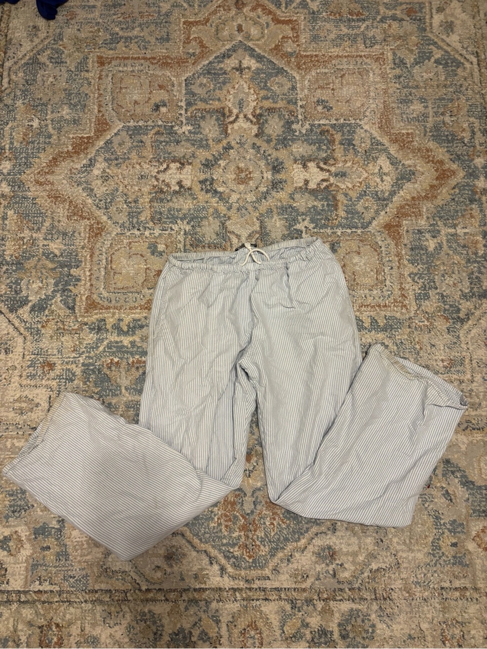 Brandy Melville Light Blue and White Striped Wide Leg Pants